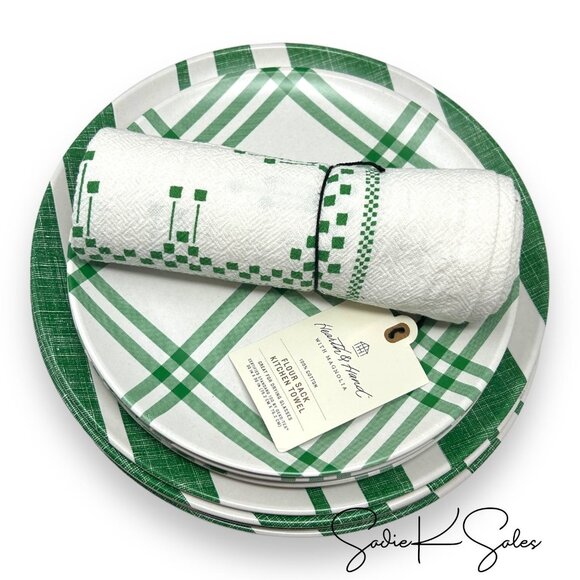 4pk Distressed Stripe Melamine Dinner Plates Green - Hearth & Hand Magnolia‎ - Picture 6 of 6